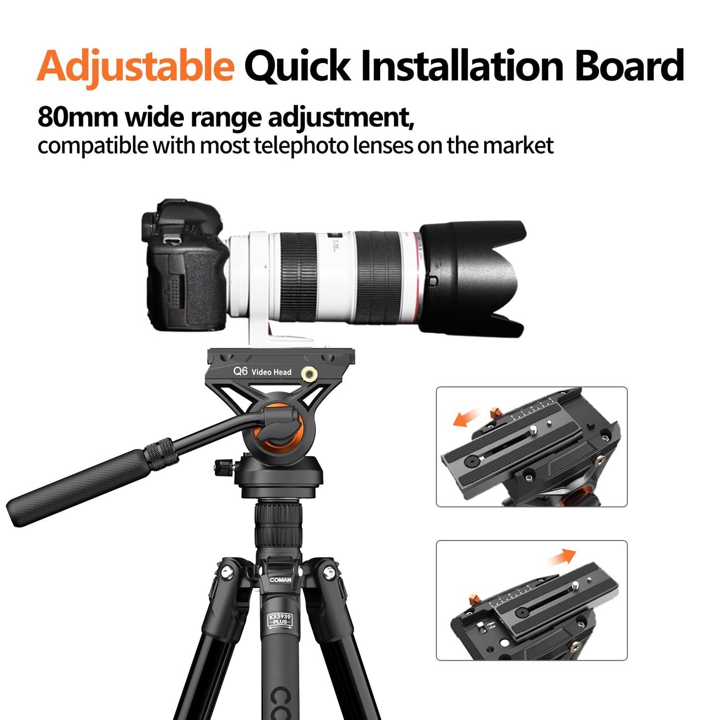 COMAN Fluid Head Tripod for DSLR Camcorder,Camera Monopod Tripod 360° Pan&+90°/-70° Tilt,New Q6 Fluid Head Aluminum Alloy QR Plate Compatible with DJI