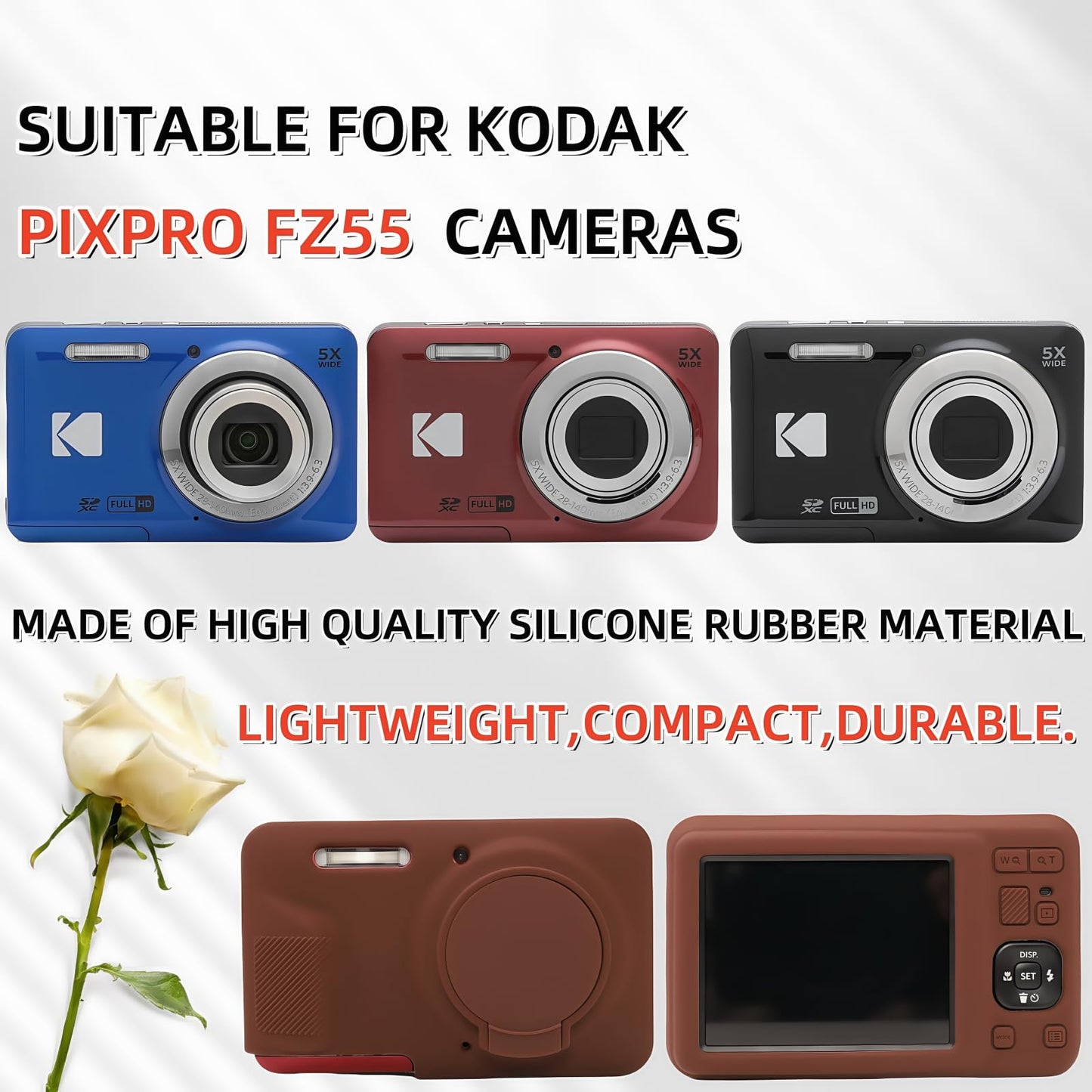 SZHSYJY Case for Kodak PIXPRO FZ55,FZ55 accessories,Soft Silicone Protective Case Removable Lens Cover,Comes with 2 Screen Protectors and 1 Wrist