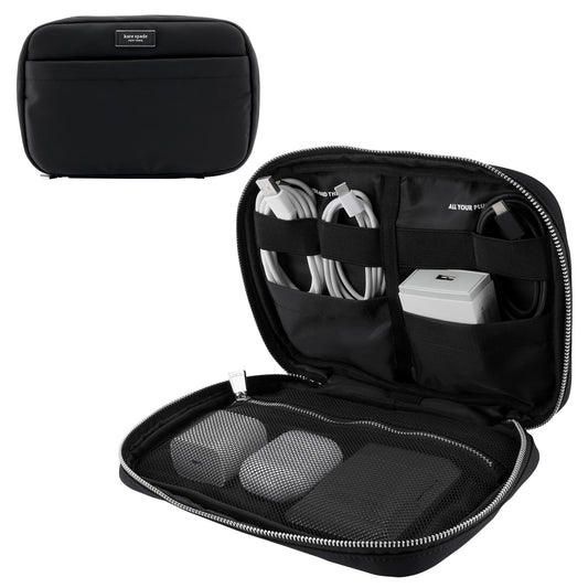 kate spade new york Nylon Tech Organizer Pouch - Electronics Cable Cord Organizer, Travel Case for Chargers, Power Bank, AirPods, and Accessories