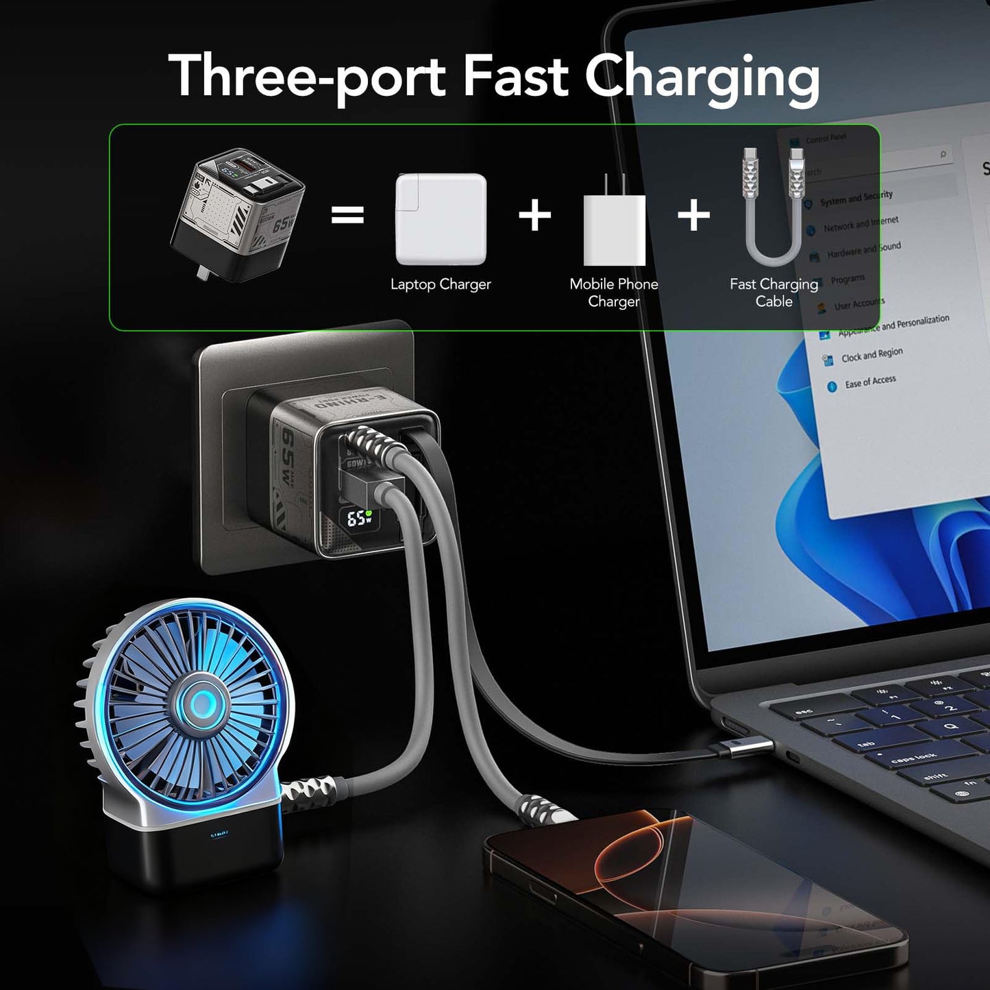 MFish 65W GaN Fast Wall Charger (Space Silver)