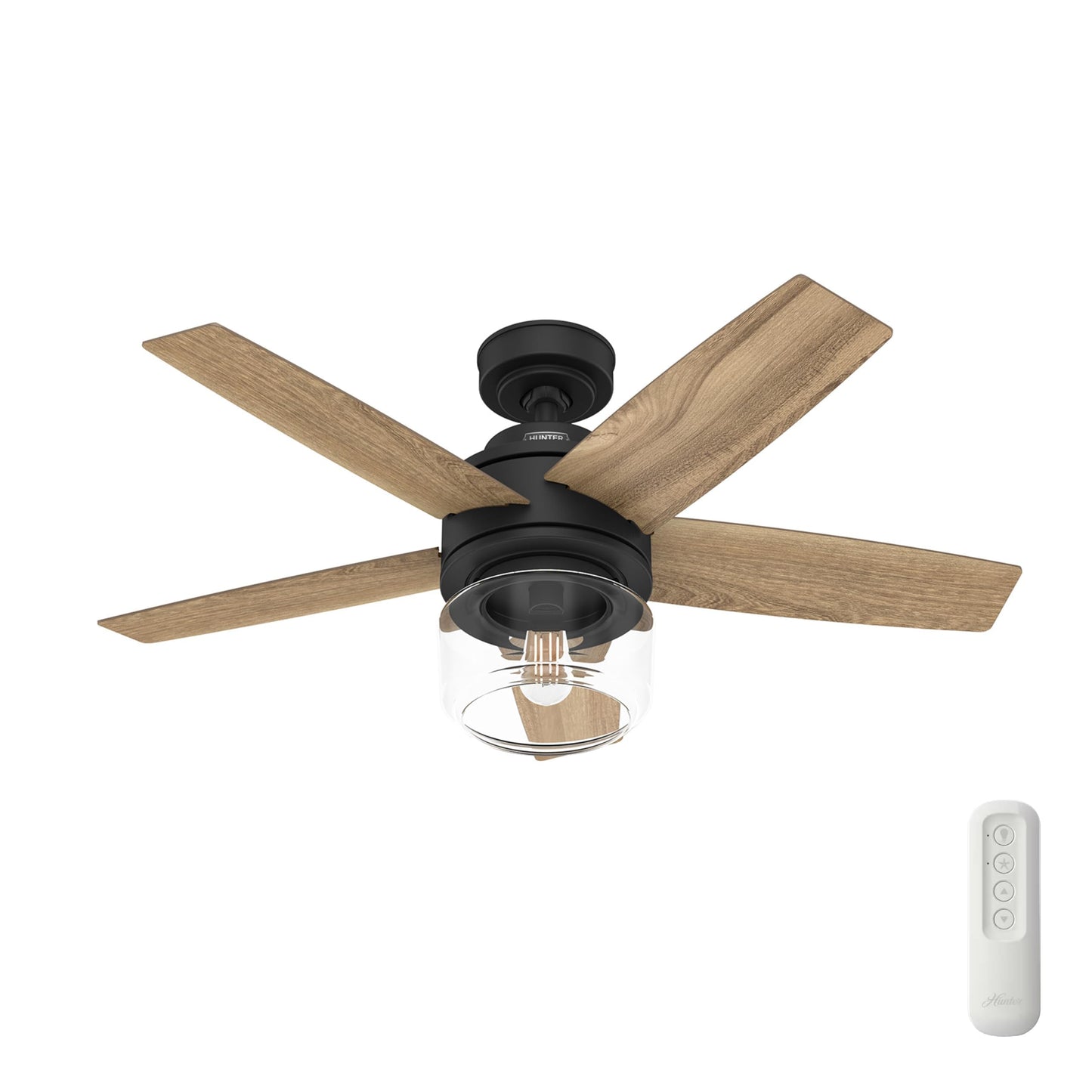 Hunter Fan 44 inch Black Indoor Ceiling Fan with Lights and Remote Control for Bedroom, Living Room/Family Room, Dining Room, Kitchen, Office