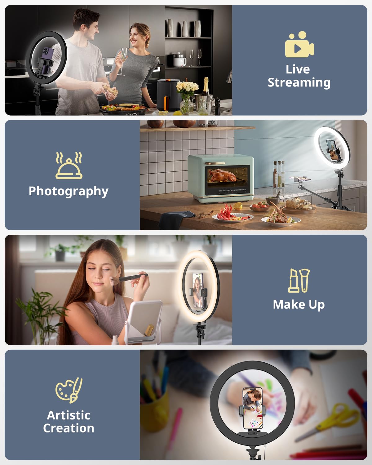 UBeesize 12" Ring Light with Overhead Phone Mount, Selfie Light with Stand,62" Tripod for iPhone with Light and Phone Holder for Video