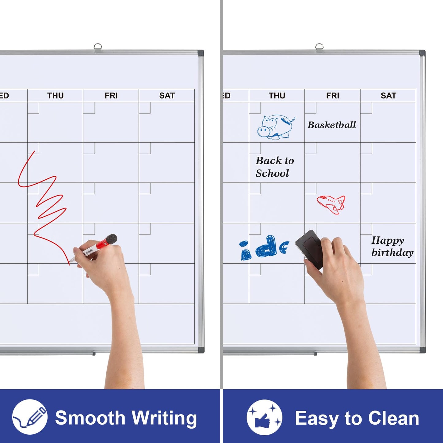 Comix Magnetic Monthly Calendar Whiteboard, 48 x 36 Inches Wall Planner