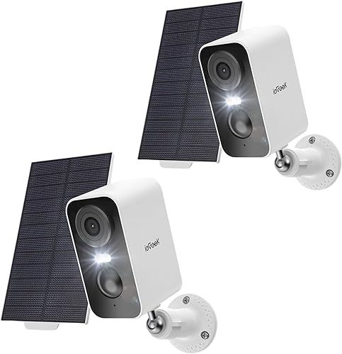 ieGeek Solar Security Cameras Wireless Outdoor, 2 Pack 2K WiFi Battery Camera System for Home Surveillance, Battery Powered Cam with 3MP Color Night