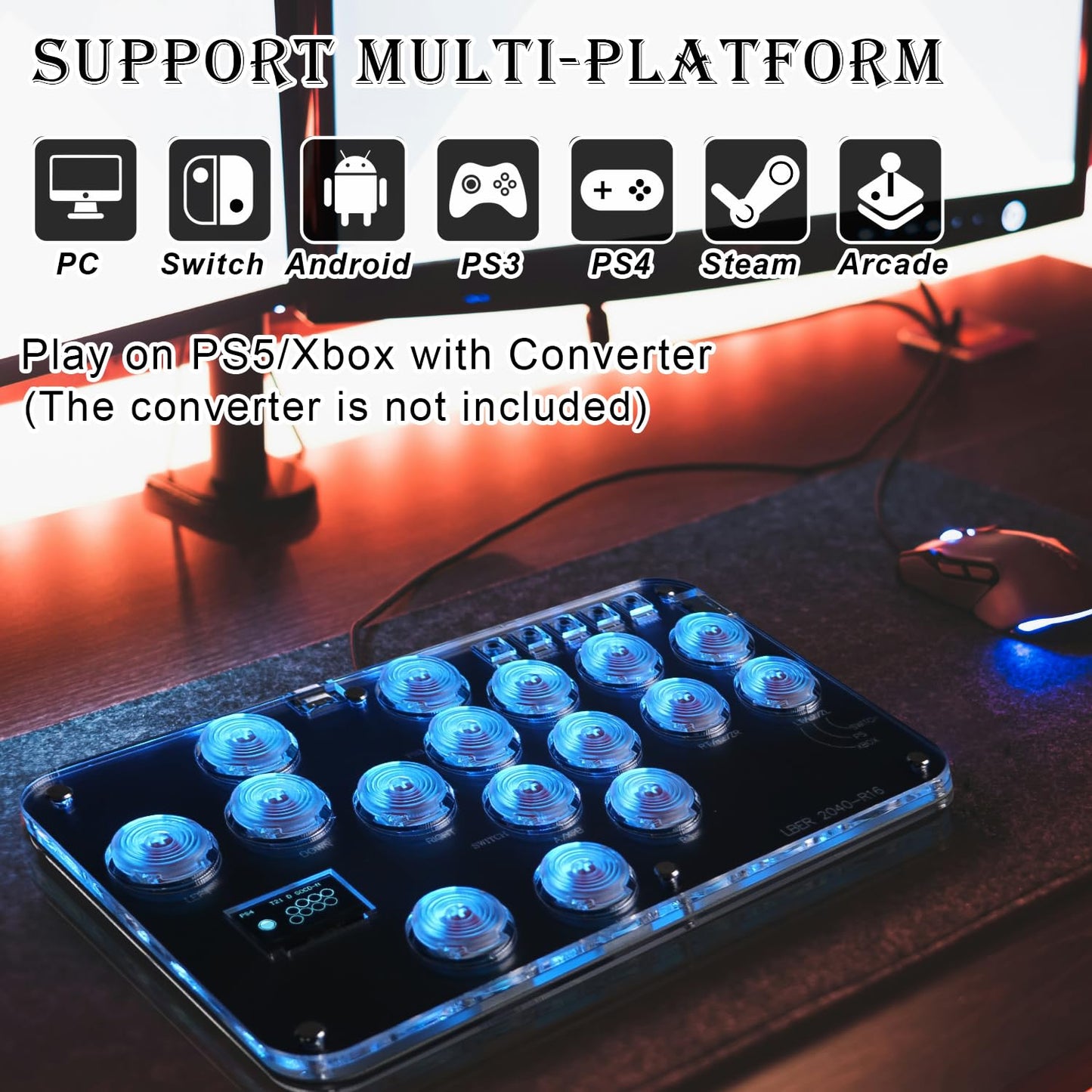 DO-CAM Leverless Controller Arcade Stick R16, Arcade Stick All-Button Controller for PC/PS3/PS4/Steam/Switch, Arcade Stick Street Fight with Turbo