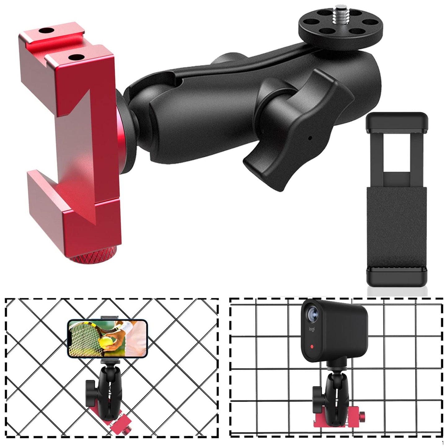 aoeyoo Smartphone Fence Mount for Tennis & Pickleball Training, Adjustable Retractable, 360 Swivel, Compatible with iPhone, Android, Mevo Start, AKASO