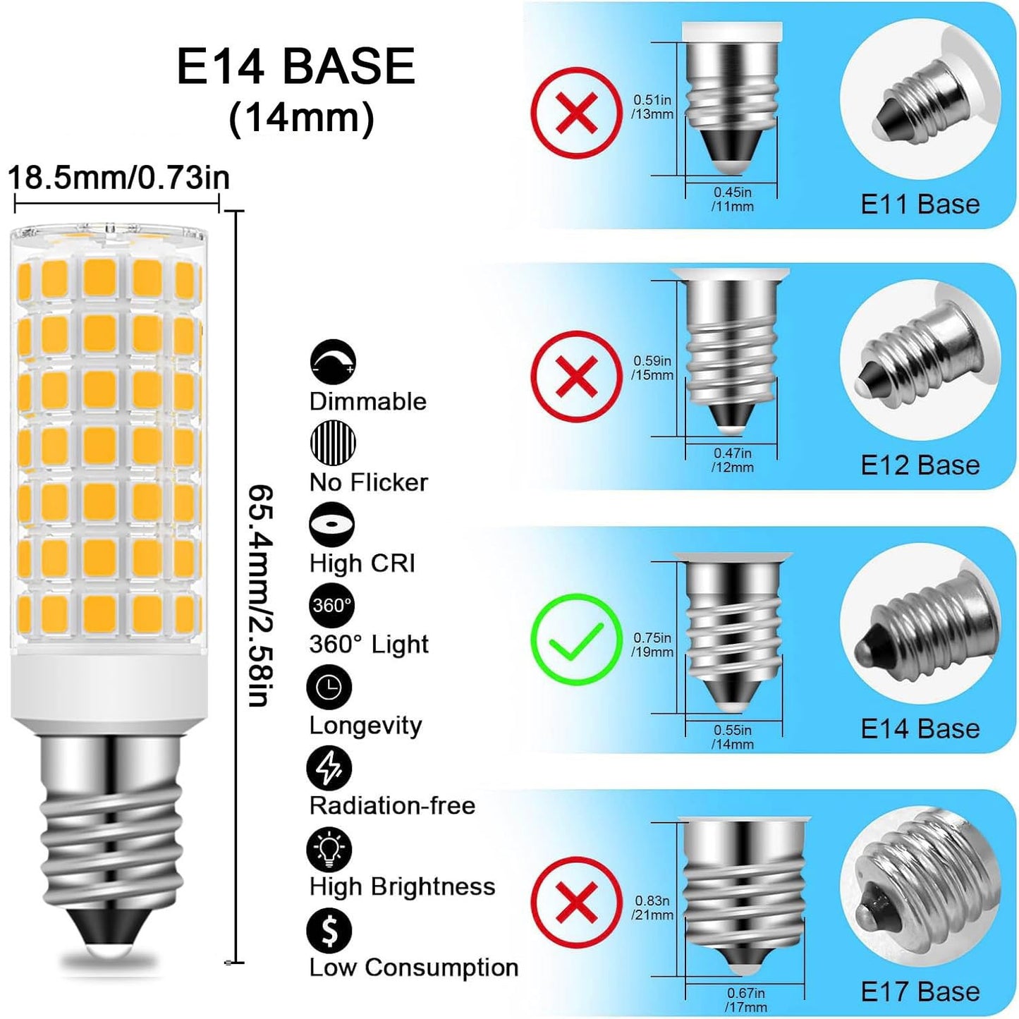 Aooallme E14 European Base Bulb e14 led Bulb Turkish Lamp Bulb Replace Dimmable 8W Equivalent 80W-100W Incandescent Bulb, AC 110V-130V Warm White