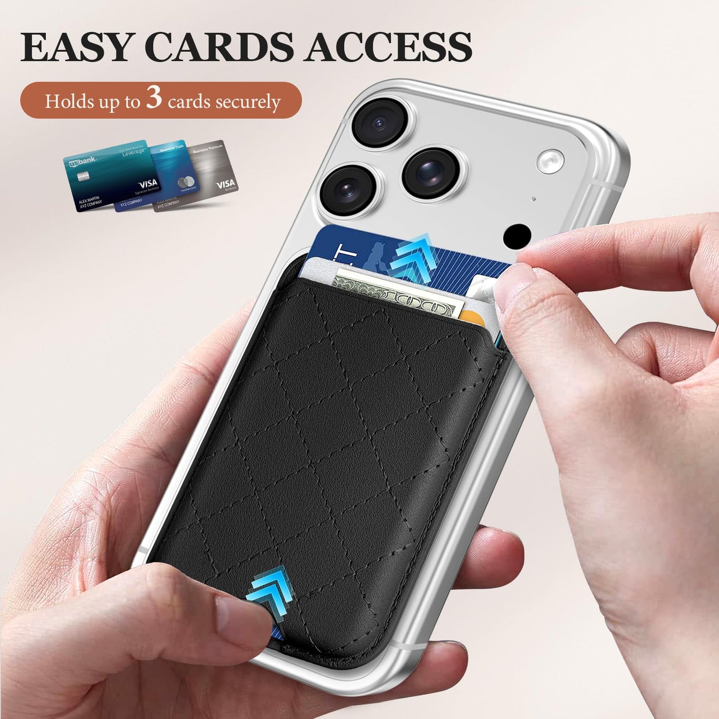 Dadanism Compatible with Magsafe Wallet Magnetic 3-Card Holder, Magnetic Wallet for iPhone, RFID Blocking, Diamond Quilting Leather, Slim for iPhone