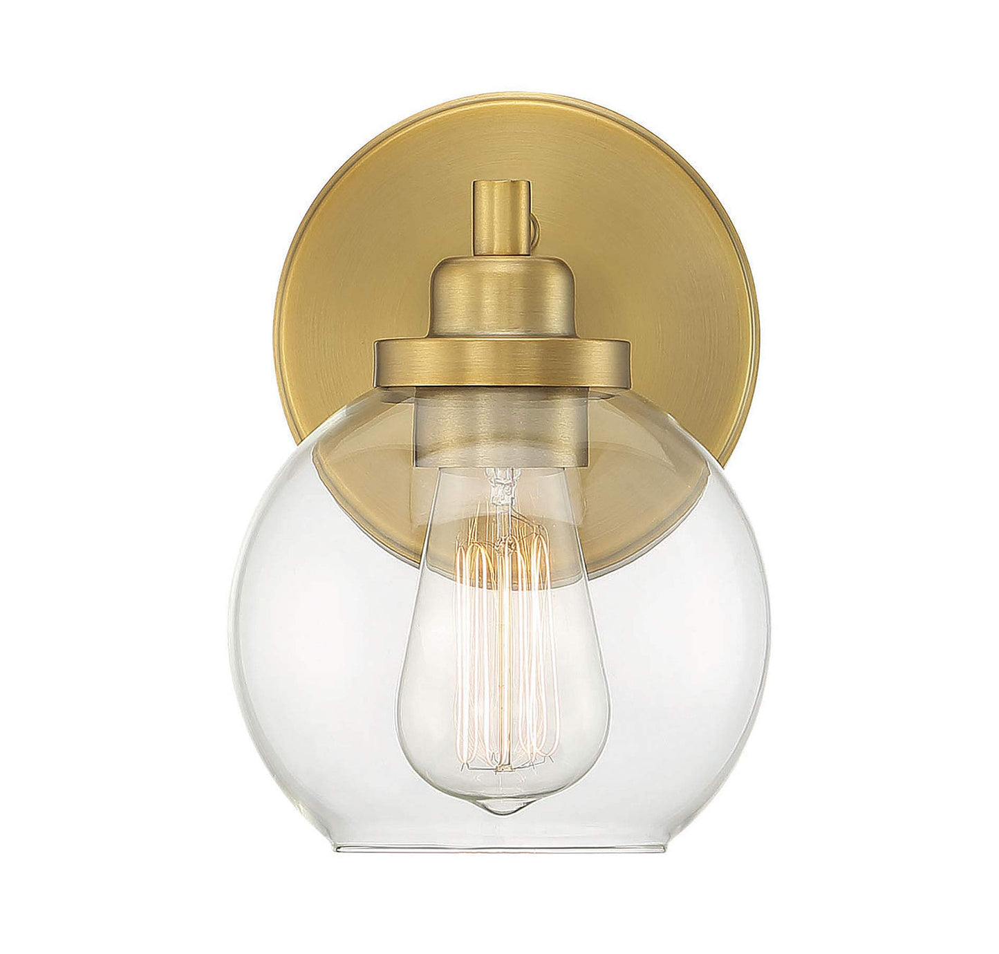 Savoy House 9-4050-1-322 Carson Mid-Century Modern Clear Glass Bathroom Vanity Wall Sconce Light, 1-Light 60 Watt, 9" H x 6" W, Warm Brass