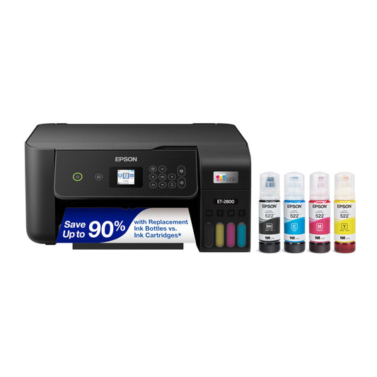 Epson EcoTank ET-2800 Wireless Color All-in-One Cartridge-Free Ink Supertank Printer with Scan and Copy for Home Use, Black