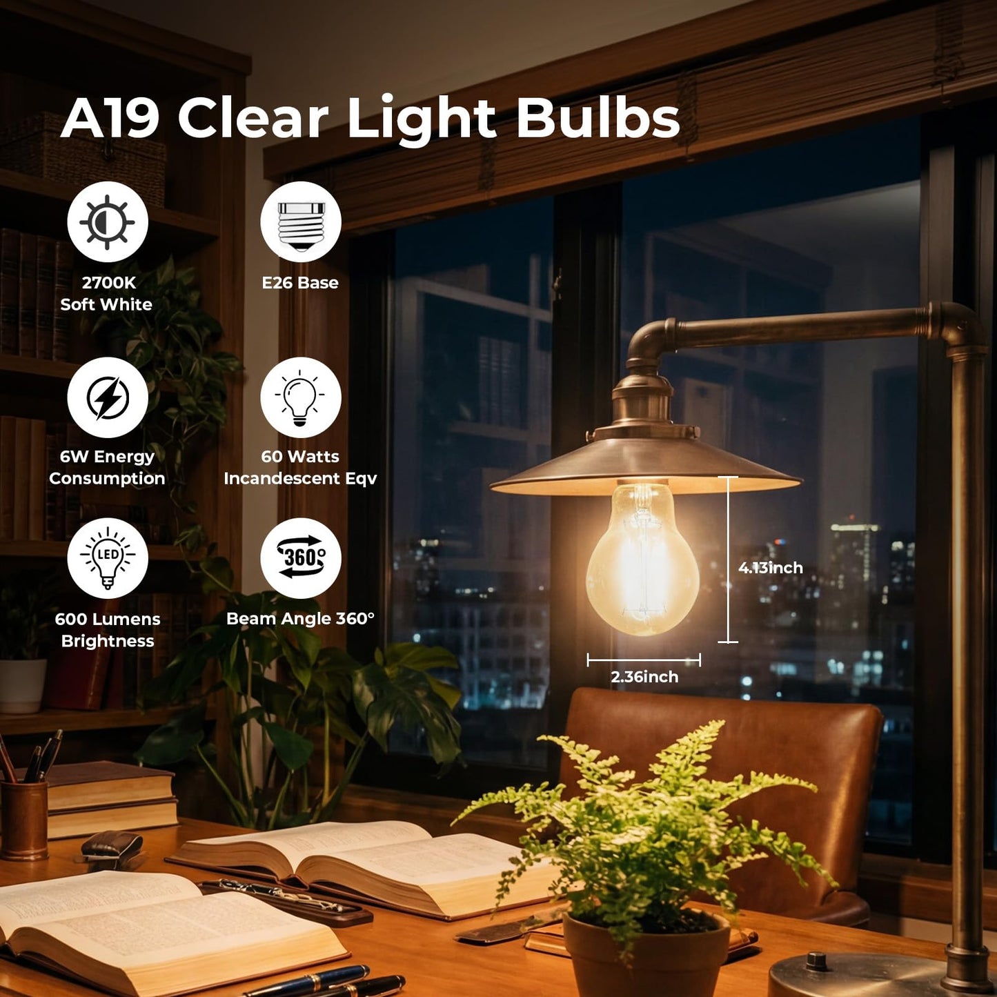GvvooHome A19 E26 LED Light Bulbs 60 Watt Equivalent, 2700K Edison Bulbs