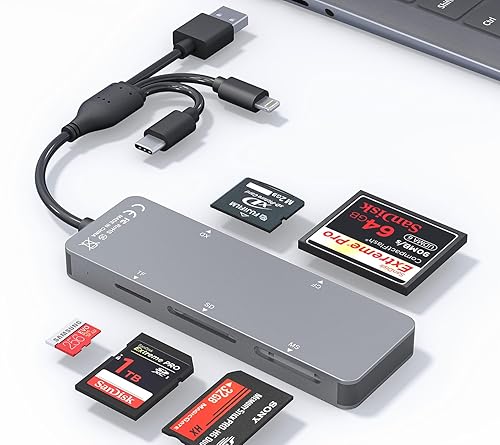 SD Card Reader Memory Stick pro Duo Adapter - 5 in 1 SD/TF/CF/MS/XD Card Reader for iPhone Supports Micro SD/SDHC/Compact Flash/XD Picture Cards