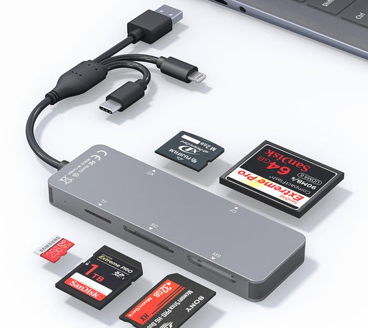 SD Card Reader Memory Stick pro Duo Adapter - 5 in 1 SD/TF/CF/MS/XD Card Reader for iPhone Supports Micro SD/SDHC/Compact Flash/XD Picture Cards