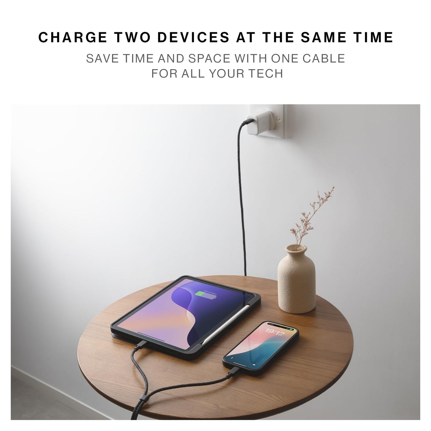 Native Union Belt Cable 2-in-1 - 6.5ft Multi-Device High Speed Charging Cable with Leather Strap for All Type-C Devices - 140W USB-C to Two USB-C