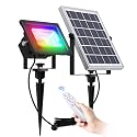 SunBonar RGB Solar Flood Lights Outdoor Solar Spotlight, 7 Singe Colors & Color Changing Spot Lights with Remote Control, 60LED IP65 Waterproof