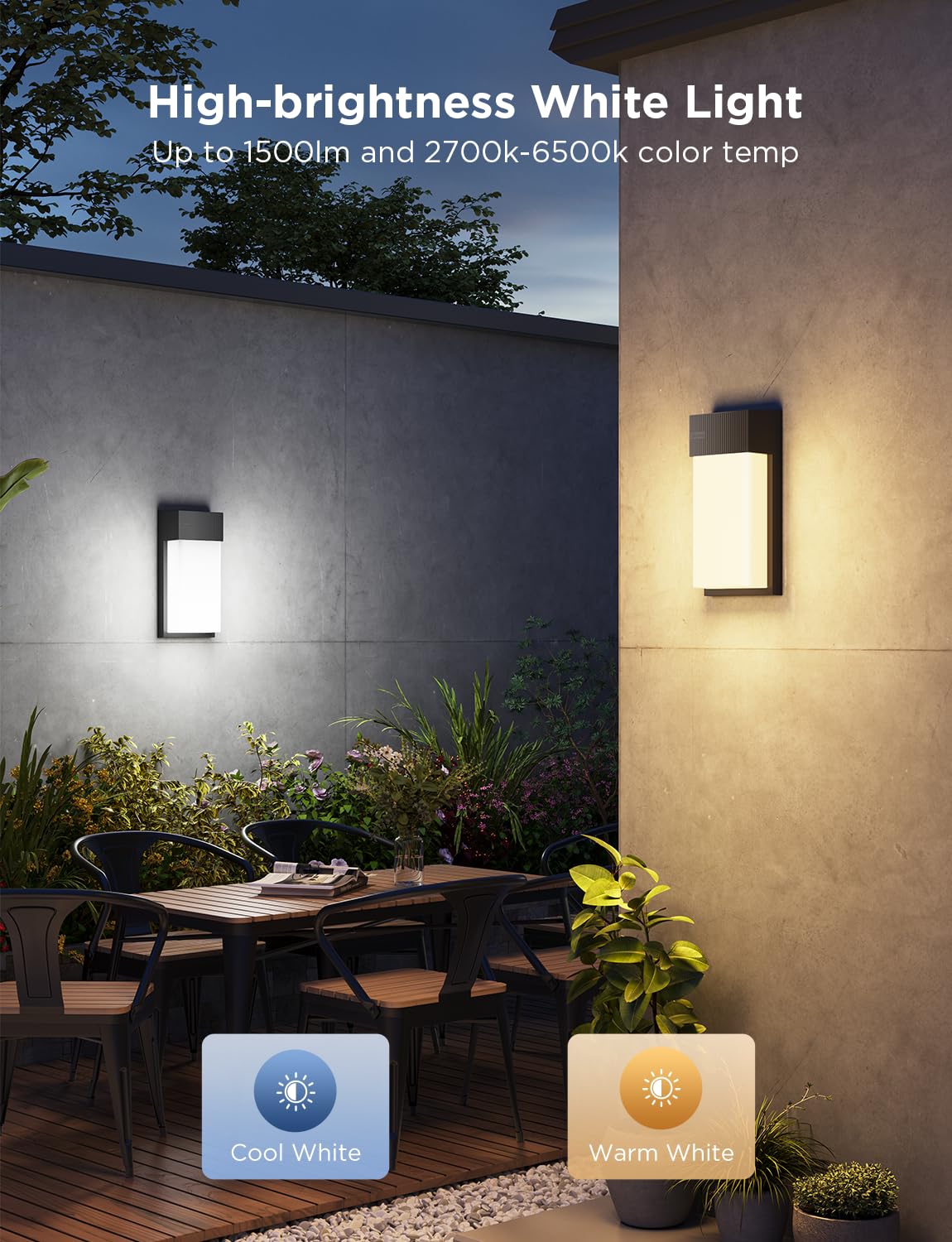 Govee Outdoor Wall Light, 2 Pack, 1500LM Smart RGBIC Porch Lights Outdoor with 45 Scene Modes, IP65 Waterproof for Outdoor Decor, Patio, DIY Wall