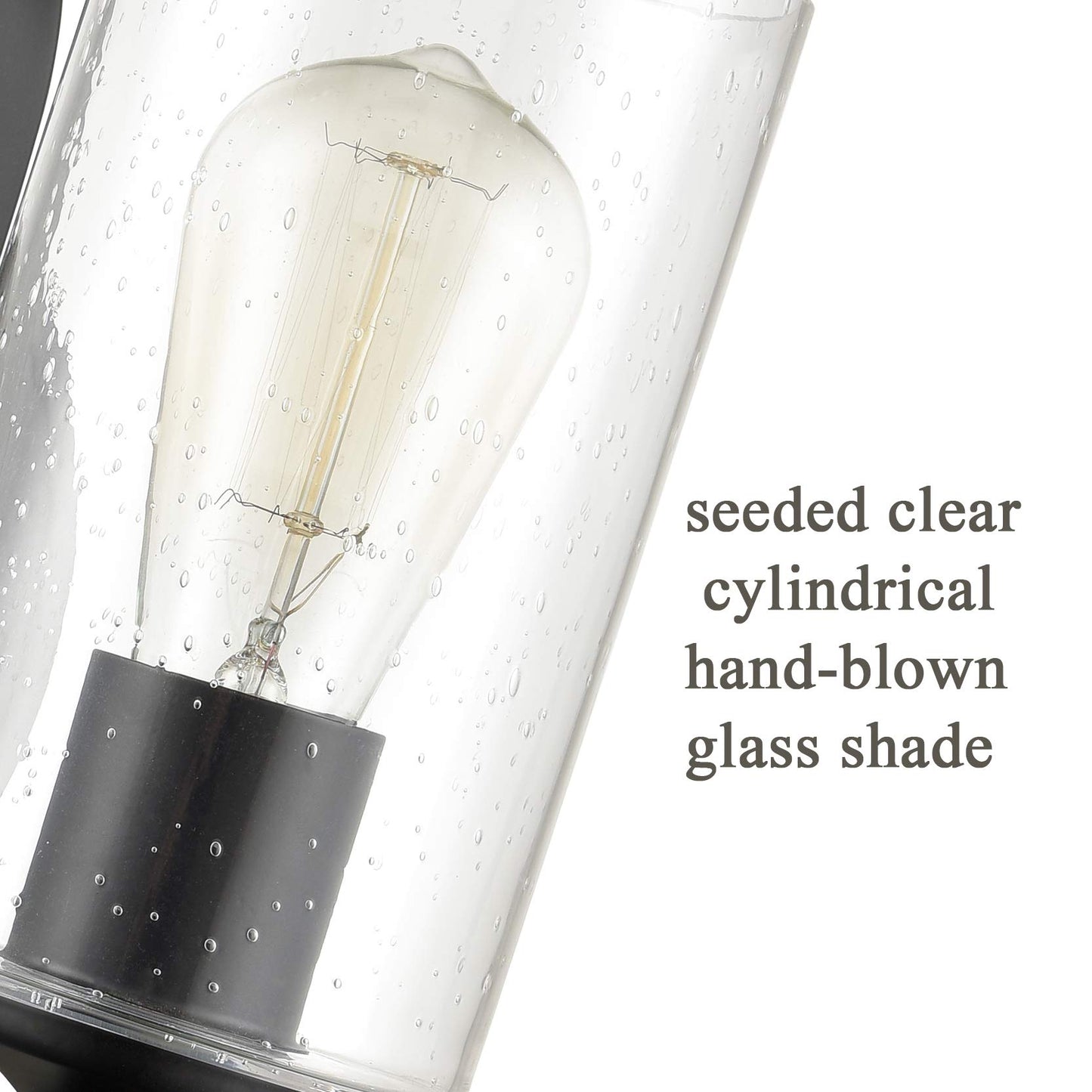 HYDELITE Industrial Seeded Cylindrical Glass Black Wall Sconce | Farmhouse Black & Wood Grain Finish Accented Bathroom Wall Light Oil Rubbed Bronze