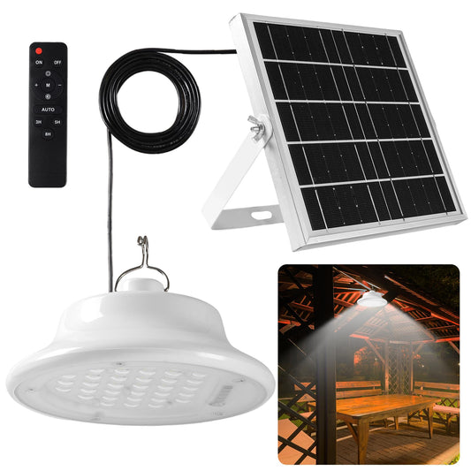 Solar Shed Pendant Light Auto Dusk to Dawn Solar Light Day and Night Indoor and Outdoor with Remote Control for Barn, Garden, Yard