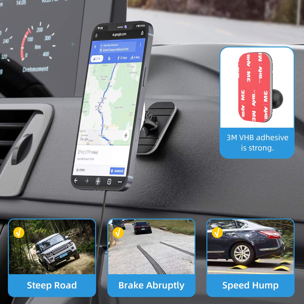 OHLPRO for MagSafe Car Mount Charger iPhone Wireless Car Charger, Stick on Dashboard Magnetic Phone Holder Mount for iPhone 17 Pro Max 16 15 14