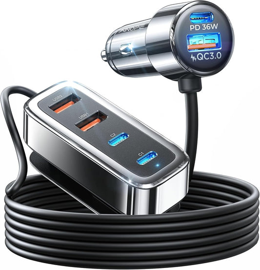 AINOPE 108W Multiple Ports Car Charger, Cigarette Lighter USB Charger, PD&QC Car Charger Adapter Fast Charging for iPhone 17 [+5FT Cable], 12V Road