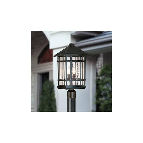 Kathy Ireland Sierra Craftsman Art Deco Outdoor Post Light Rubbed Bronze 18" Frosted Seeded Glass Panels for Exterior House Porch Patio Outside Deck