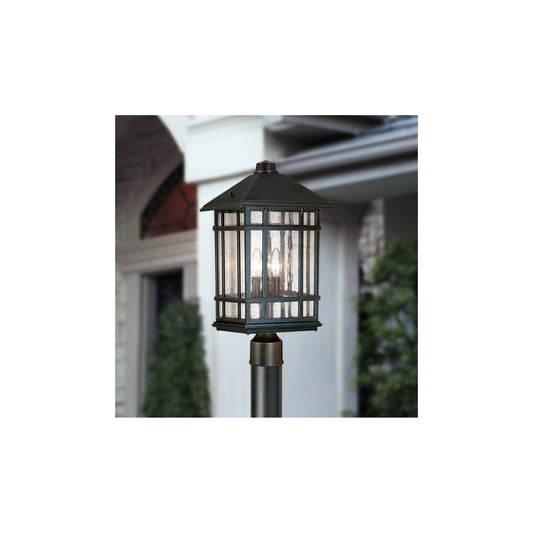Kathy Ireland Sierra Craftsman Art Deco Outdoor Post Light Rubbed Bronze 18" Frosted Seeded Glass Panels for Exterior House Porch Patio Outside Deck