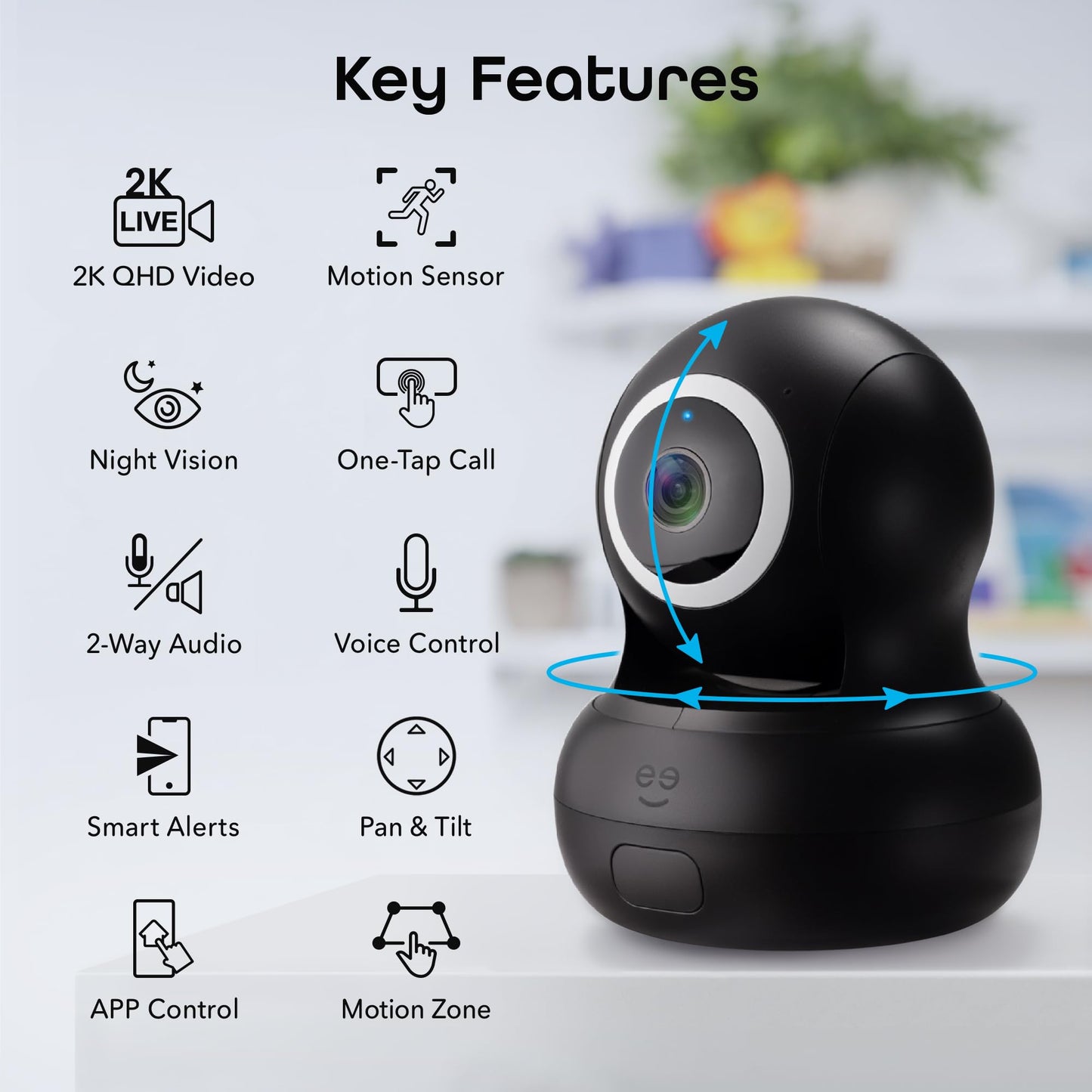 Geeni Sentinel Smart 2K Indoor Security Camera with Auto-Tracking - Dual-Band 2.4GHz & 5GHz WiFi, 2K HD Video, App & Voice Control, Motion Detection