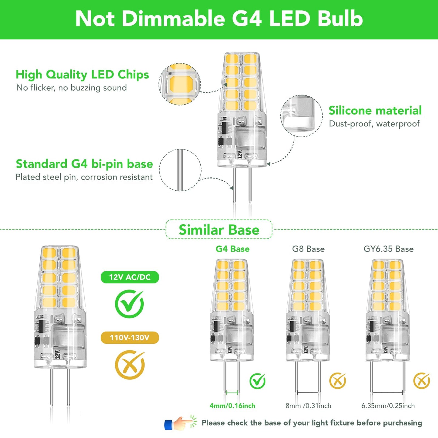 BUBO 10 Pack G4 LED Bulb 2W Equivalent 30W 3000K Warm White 250 Lumens 360°Beam Angle, T3 Halogen Bulb Replacement Landscape Bulbs, AC/DC 12V Led