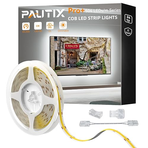 PAUTIX COB LED Strip 24ft/7.5m,Dailylight White LED Strip Lights 6000K,Super Bright Dimmable LED Tape Light,DC24V LED Lights for Bedroom,Kitchen,Under