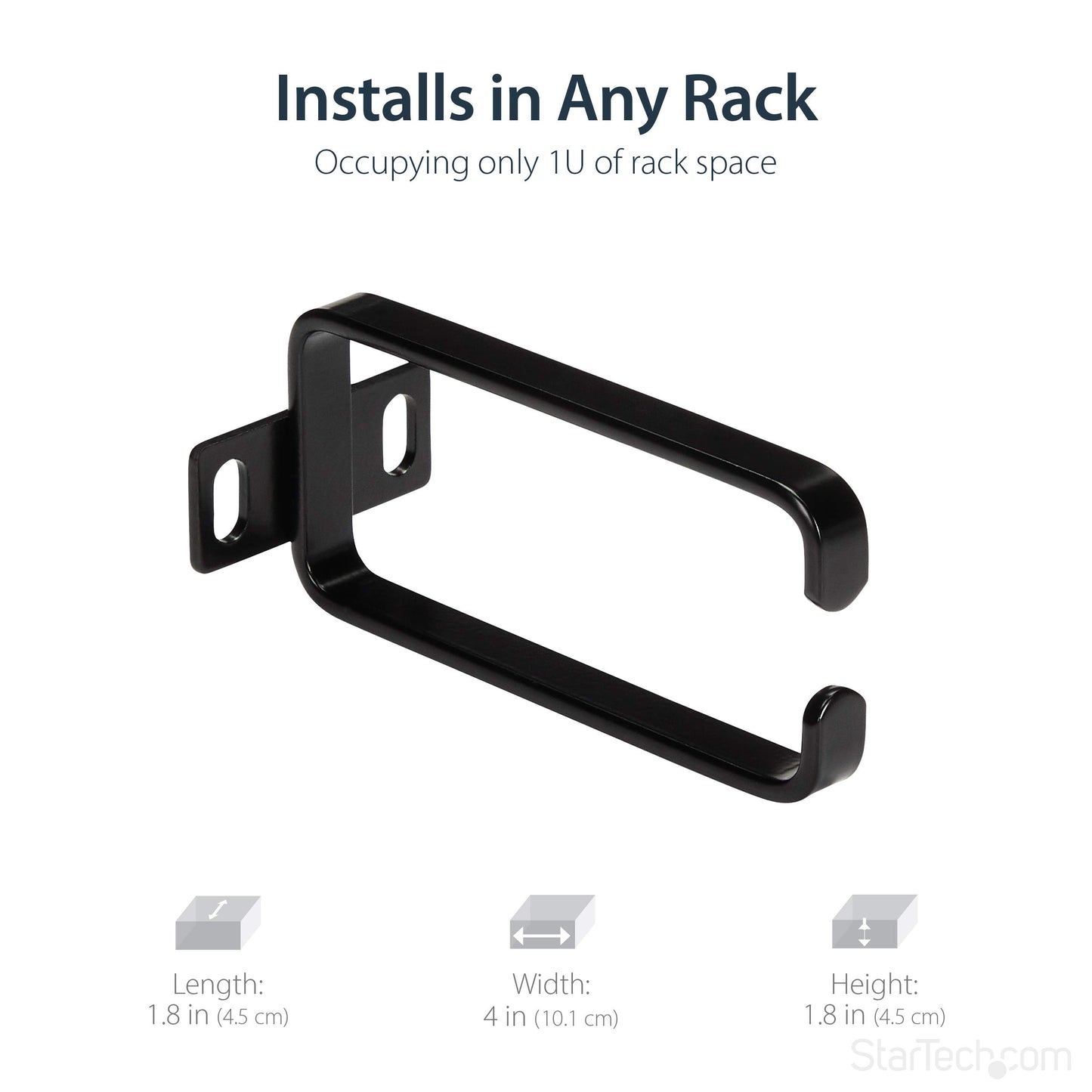 StarTech 1U Vertical 1.8 x 3.9in (4.5 x 10cm) Server Rack Cable Management D-Ring Hook; Network Rack-Mount Cord Organizer; Cable Manager for 19" and