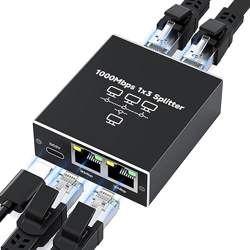Ethernet Splitter 1 to 3 1000Mbps High Speed Either Network Splitter Internet Cable Splitter 1 in 4 Out Gigabit Dual LAN RJ45 Port Router Switch Work