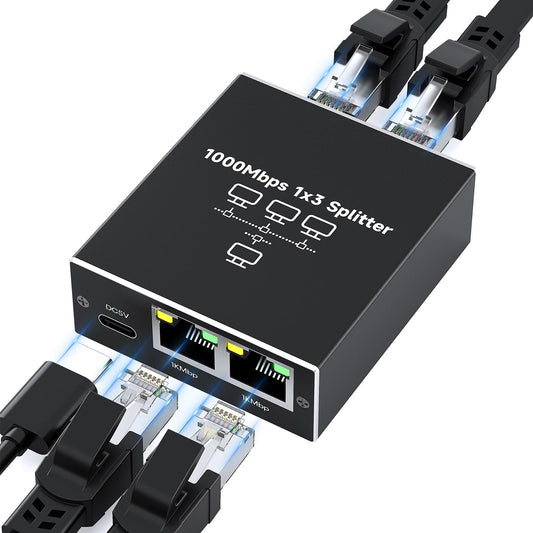 Ethernet Splitter 1 to 3 1000Mbps High Speed Either Network Splitter Internet Cable Splitter 1 in 4 Out Gigabit Dual LAN RJ45 Port Router Switch Work