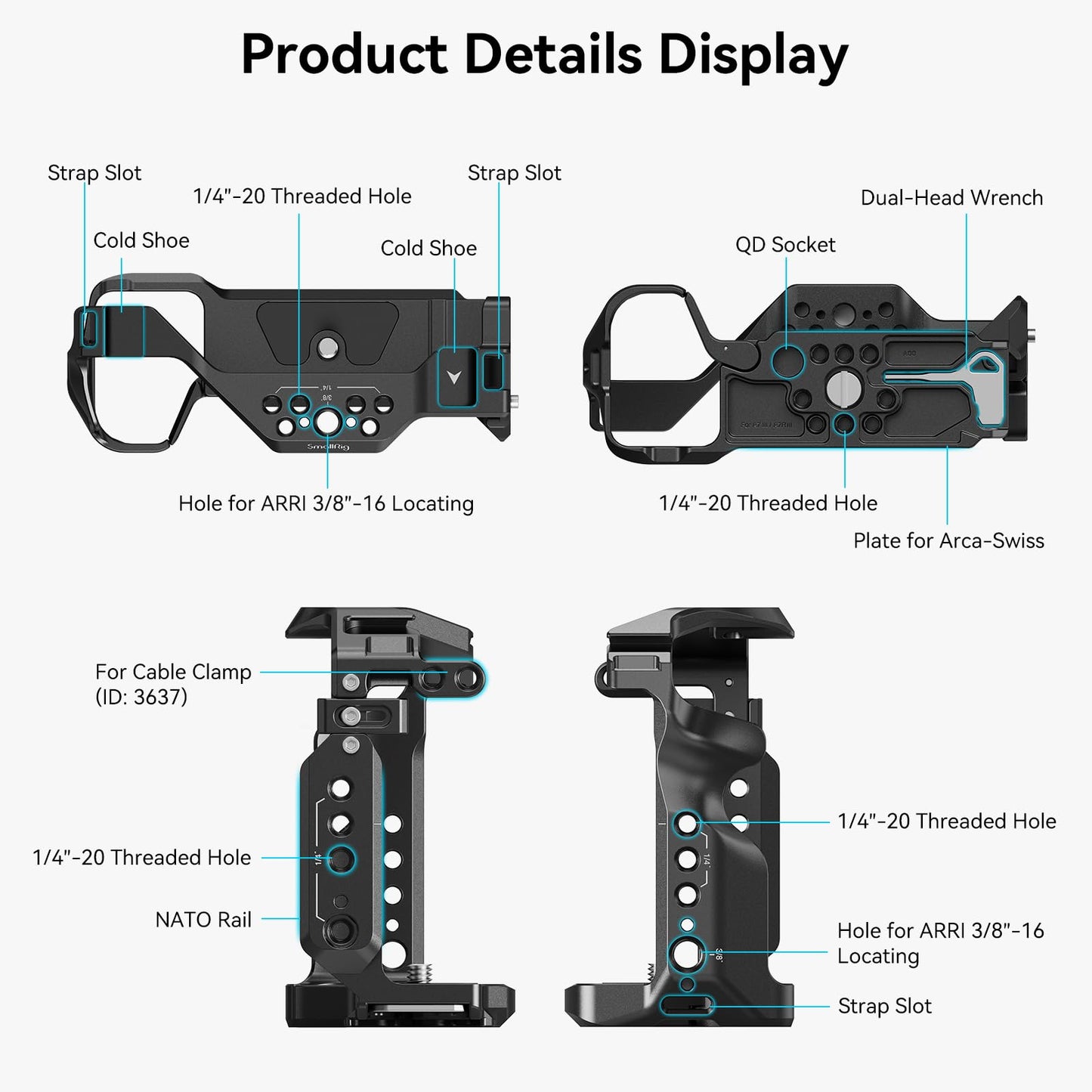 SmallRig A7RIII / A7III / A7M3 Camera Cage for Sony A7RIII / A7III / A7M3 Camera (ILCE-7RM3 / A7R Mark III), w/Shoe Mount, Built-in NATO Rail