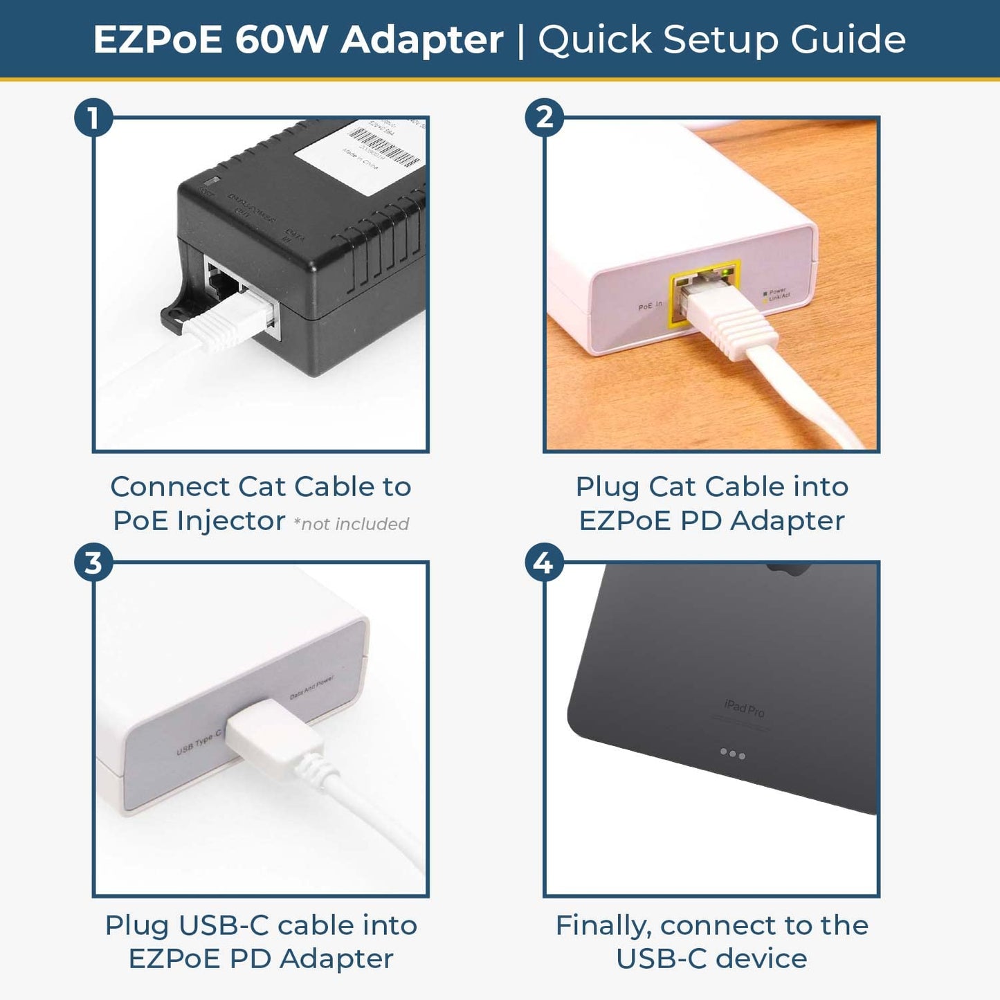 Coolgear EZPoE & Data USB-C PD 60W Adapter for Long-Distance Power & Network Delivery