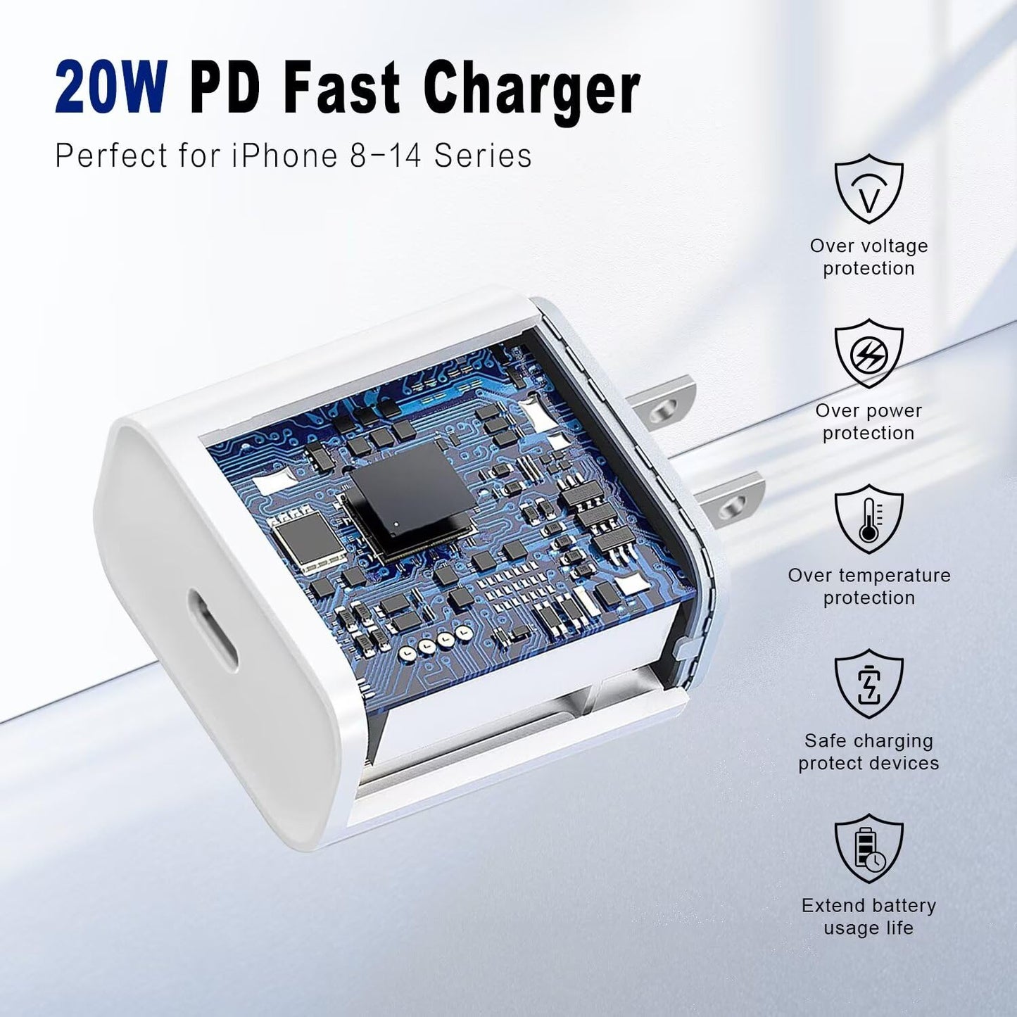 20W PD USB C Fast Charging Block for iPhone, 2 Pack Type C Wall Charger Block with 6FT USB C to Lightning Cable Compatible for iPhone 14/14 Pro…