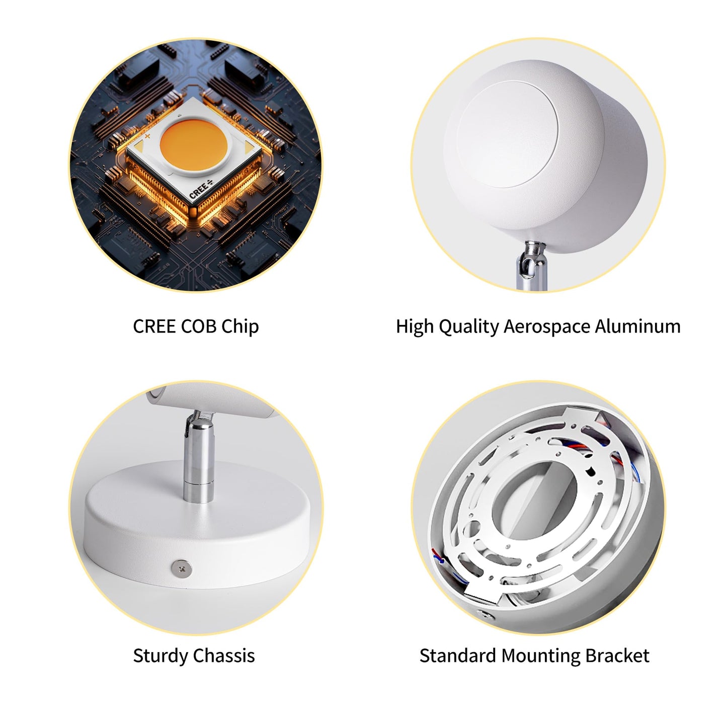 Aisilan White 7W Modern Dimmable Adjustable Wall Sconce Fixture LED COB Wall Spot Lighting Aluminum Bedside Reading Wall Light Warm White 3000K CRI 97