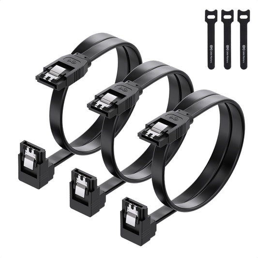 Cable Matters 3-Pack 90 Degree SATA Cable - 18 Inch, SATA III 6Gbps Right Angle Data Cable for SSD, HDD, CD/DVD Drives, Hard Drive, Optical Drive
