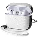 RIXENY Leather Case for AirPods Pro 3 (3rd Gen 2025), Adjustable Lanyard, Vegan Lizard Texture Leather, Hard Shell, Scratch/Shock Proof, Wireless