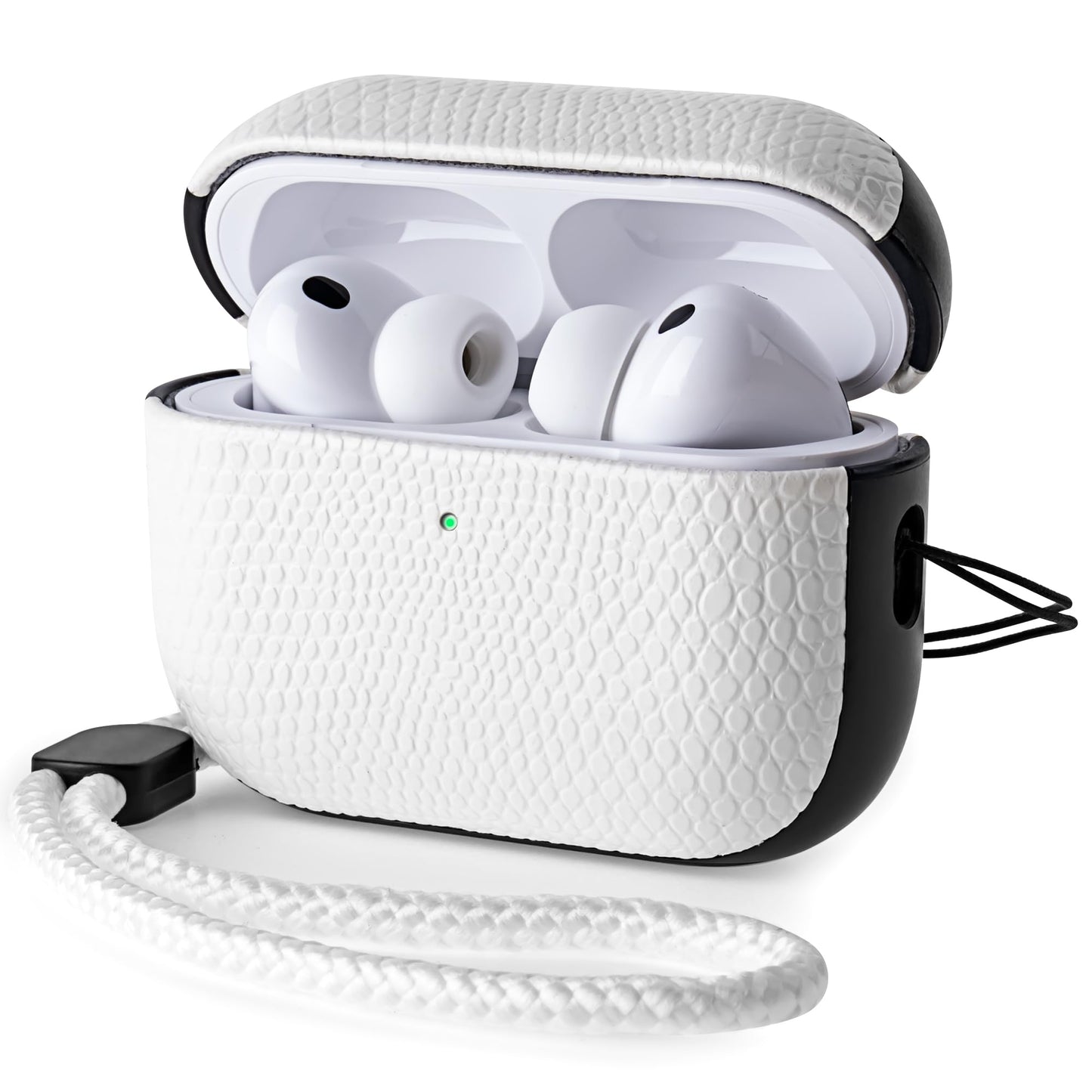 RIXENY Leather Case for AirPods Pro 3 (3rd Gen 2025), Adjustable Lanyard, Vegan Lizard Texture Leather, Hard Shell, Scratch/Shock Proof, Wireless