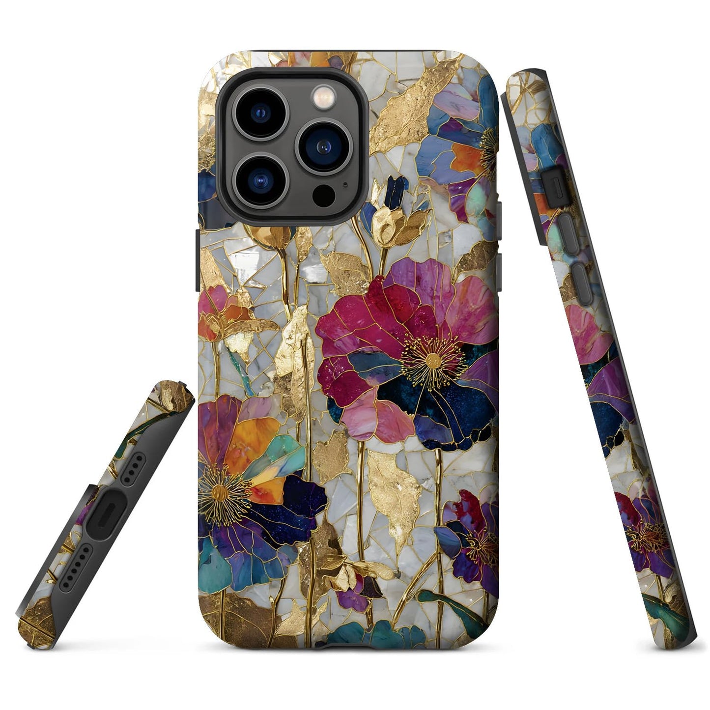 ZHUXUXITT Case Compatible with iPhone 16 Plus,Stained Glass Bloom Flower Phone Case Hybrid 2-Layer Hard Shell,Shockproof Soft for Girl Women Boy Men