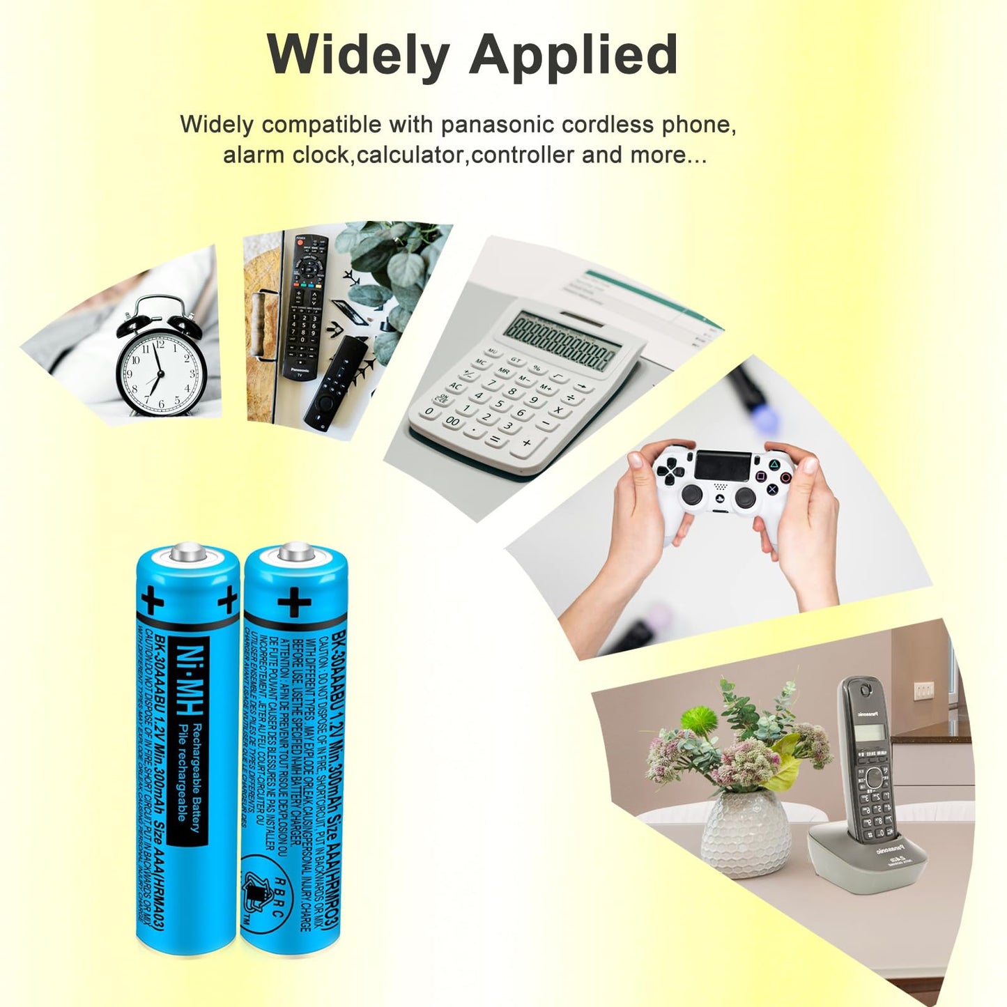 HIECTPRO BK-30AAABU NI-MH AAA Rechargeable Battery 1.2V 300mah 8Pack AAA NiMH Batteries for Panasonic Cordless Phones, Remote Controls, Electronics