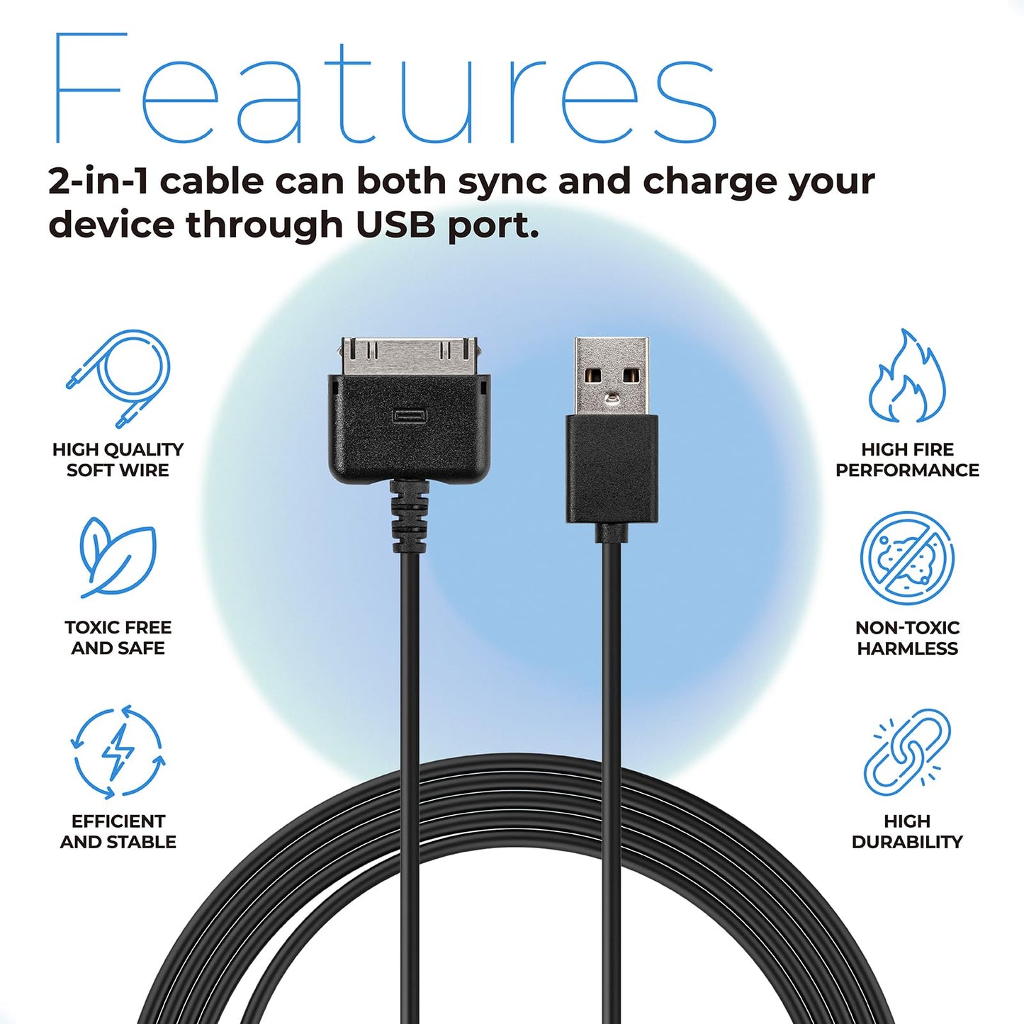 ANTOBLE 6.5ft USB Data Charging Cable Cord for Barnes & Noble Nook Charger Cord HD HD+ 7" 9" Tablet Reader Sync Charging Wire BNTV400 BNRV400 BNTV600