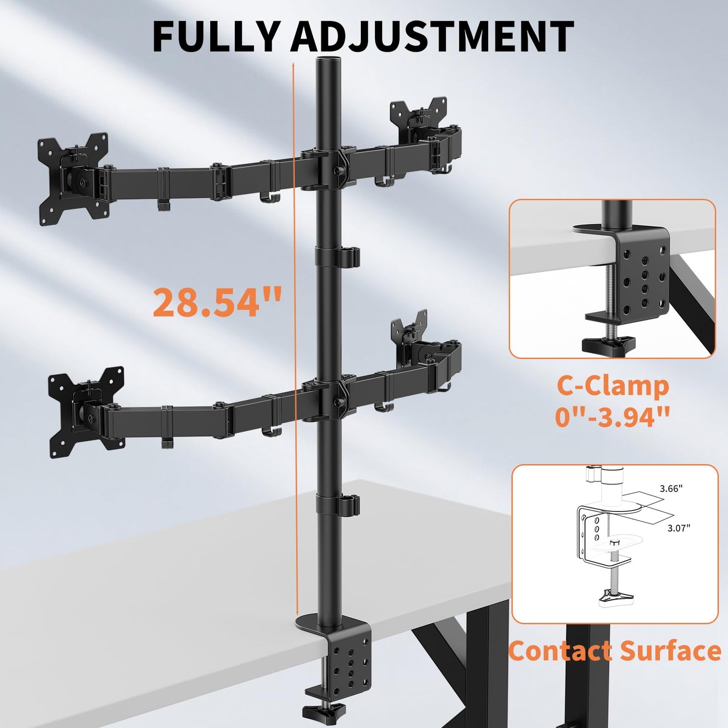 Livotica Quad Monitor Mount, Heavy Duty Adjustable 4 Monitors Desk Stand for 13"-27" Screen, Holds Up to 22lbs per Arm with C Clamp/Grommet Base
