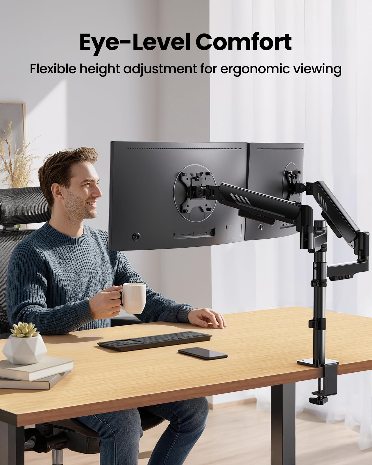 ErGear Vertical Dual Monitor Stand, Stacked Monitor Mount for 13-32? Screens, Up to 19.8 lbs per Arm, Enhanced Stability with Integrated C-Clamp