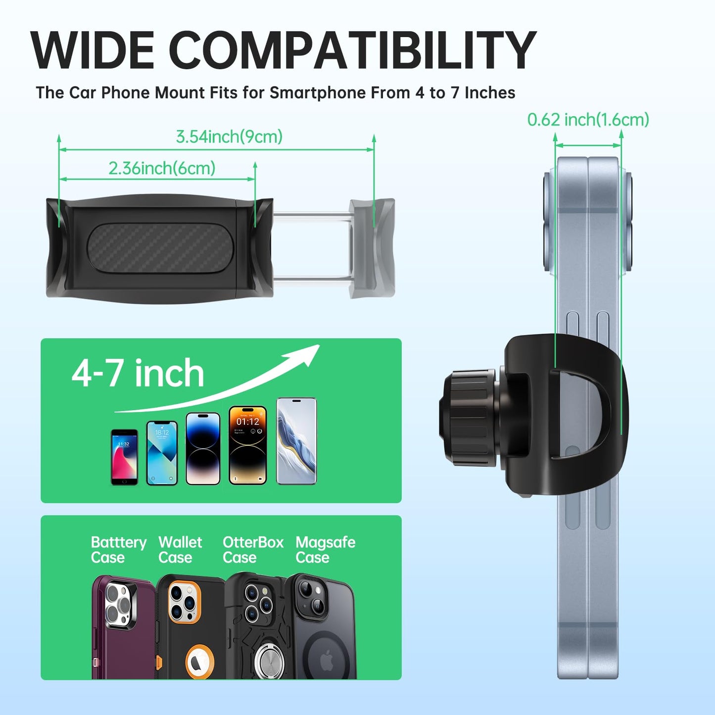 CHDFKKD Phone Mount for Car Dashboard, 360 Degree Rotation Universal Cell Phone Holder for Car Clip Mount Stand Suitable for 4 to 7" Smartphones