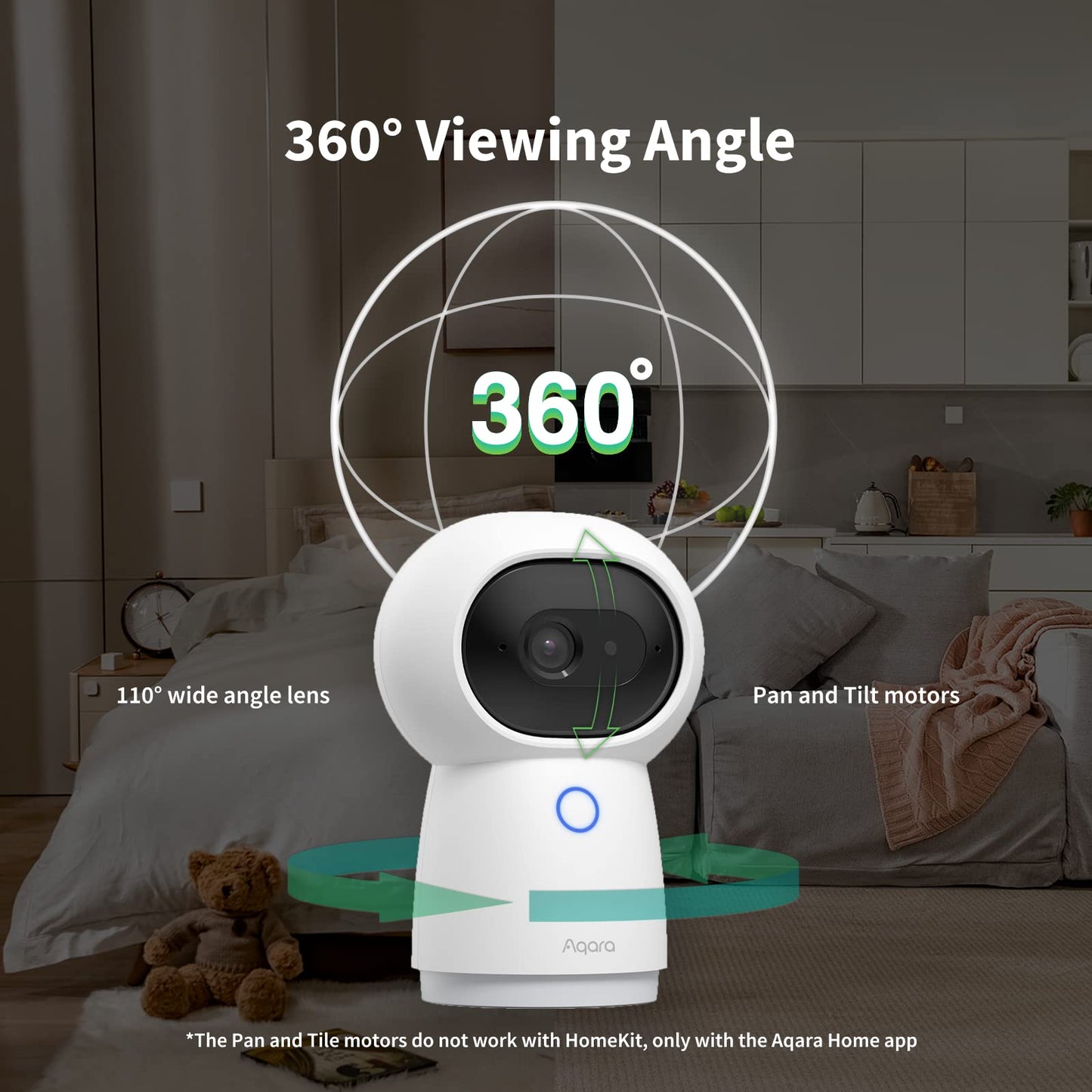 Aqara 2K Security Indoor Camera Hub G3, AI Facial and Gesture Recognition, Infrared Remote Control, 360° Viewing Angle via Pan and Tilt, Works