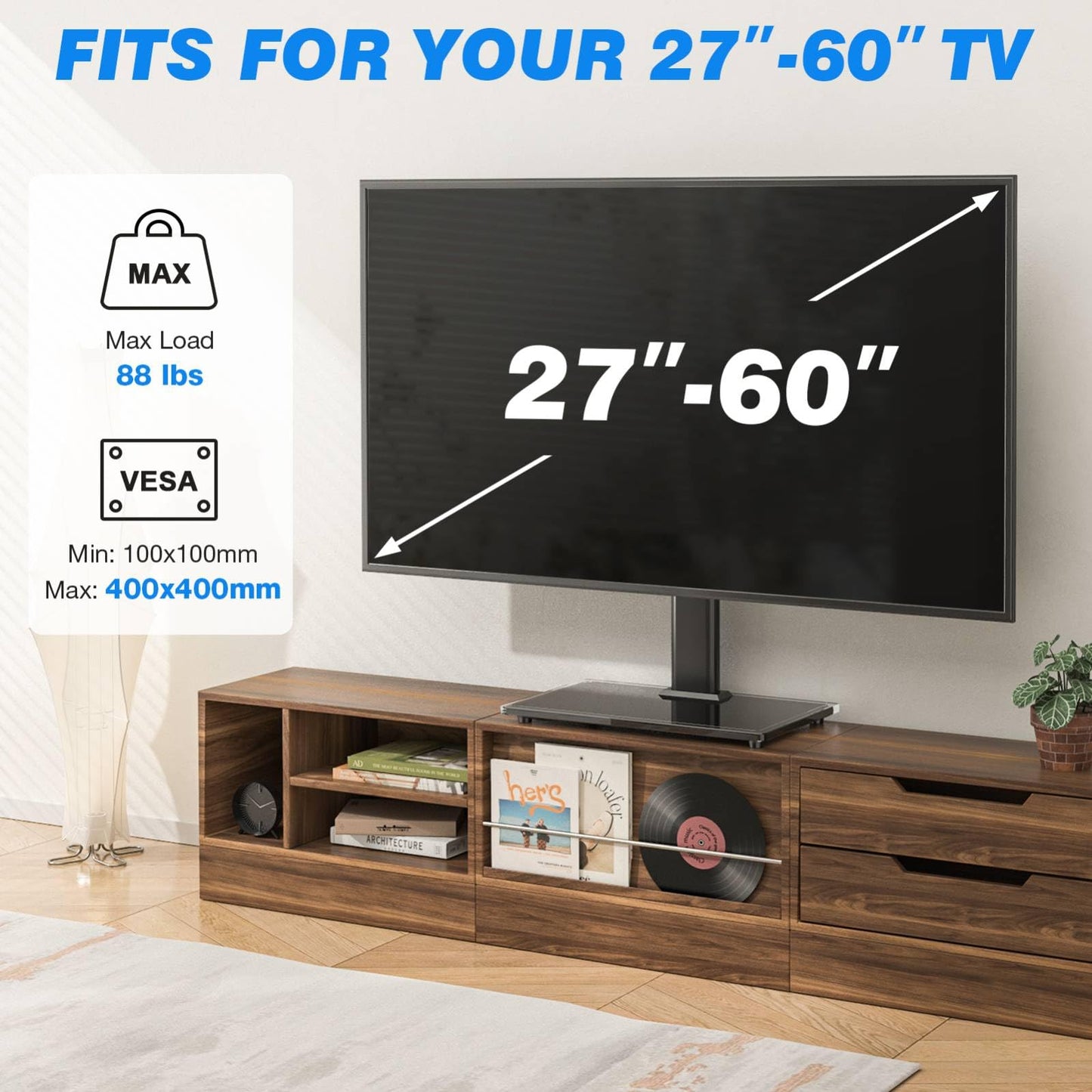 Rfiver Universal Table Top TV Stand TV Base Replacement for Most 27-60 Inch LCD LED Flat Curved Screen TVs Holds up to 88lbs, Height Adjustable TV