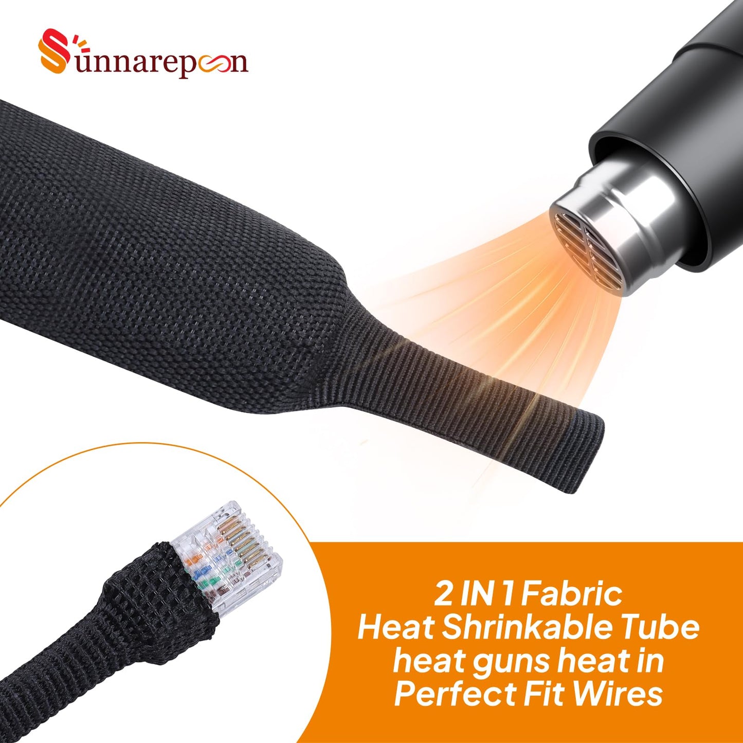 SUNNAREPOON Black Heat Shrink Tubing Car Wiring Cover, Tough and Durable Fabric Shrinkable Sleeve for Automotive Wires/Audio Video Cable/Multi-Cable