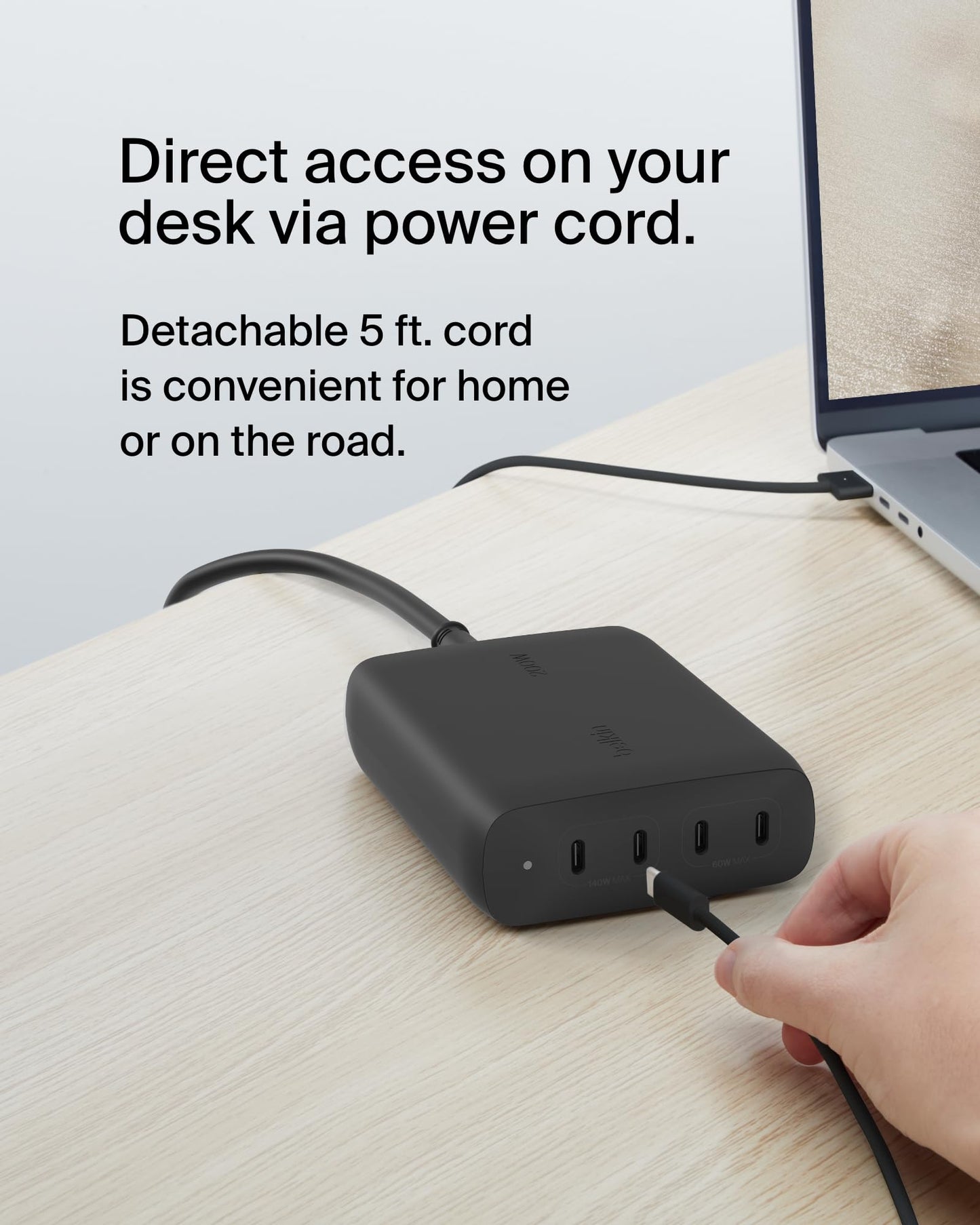 Belkin 4-Port USB C Charger Block, 200W GaN Multi-Port Charger USB-C PD 3.1 Fast Charge + 5ft Power Cord - MacBook, iPhone 17, Air, iPad, Galaxy S26