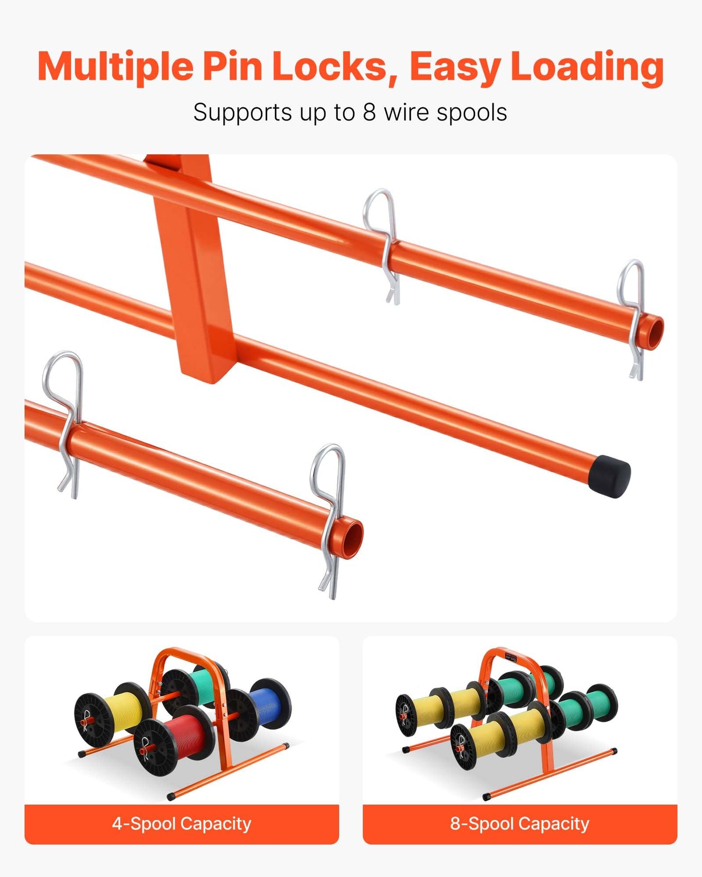 VEVOR Wire Spool Rack, 100 lbs Capacity, Smart Hand Caddy, Heavy-Duty Steel Wire Dispenser Holder for Up to 8 Spools, MAX 9.45 in Diameter, Easy Lift